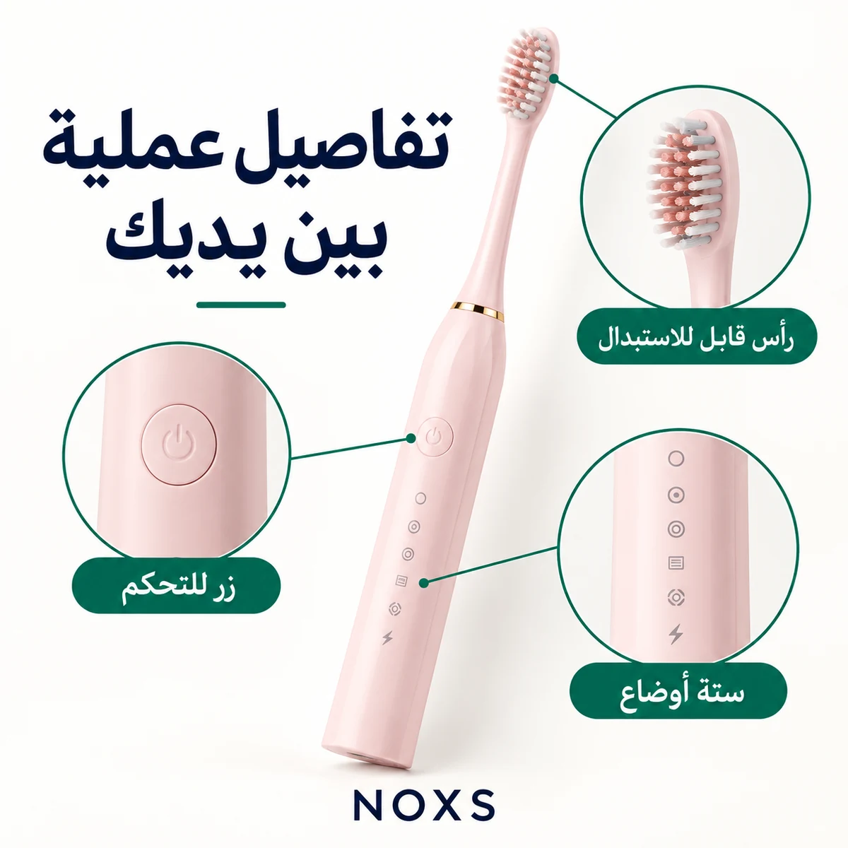 تفاصيل رأس الفرشاة وزر التحكم ومؤشرات الأوضاع