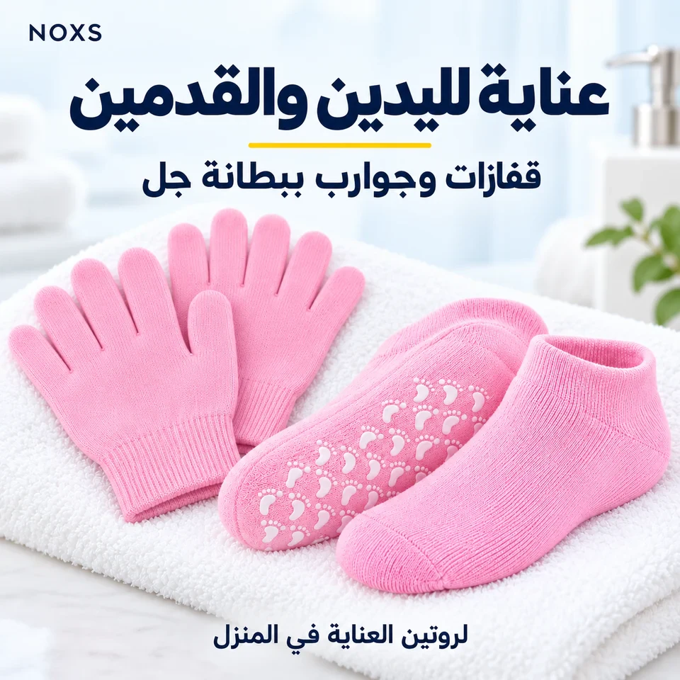 قفازات وجوارب وردية ببطانة جل للعناية باليدين والقدمين