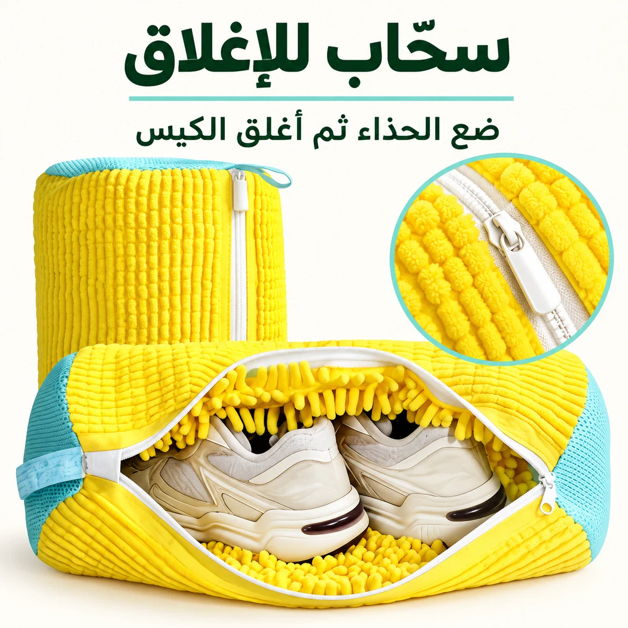 سحّاب للإغلاق — ضع الحذاء ثم أغلق الكيس
