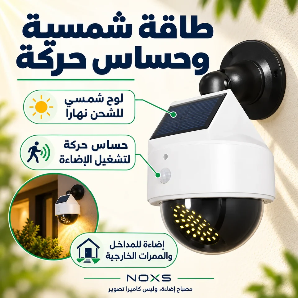 توضيح اللوح الشمسي وحساس الحركة في المصباح الجداري.