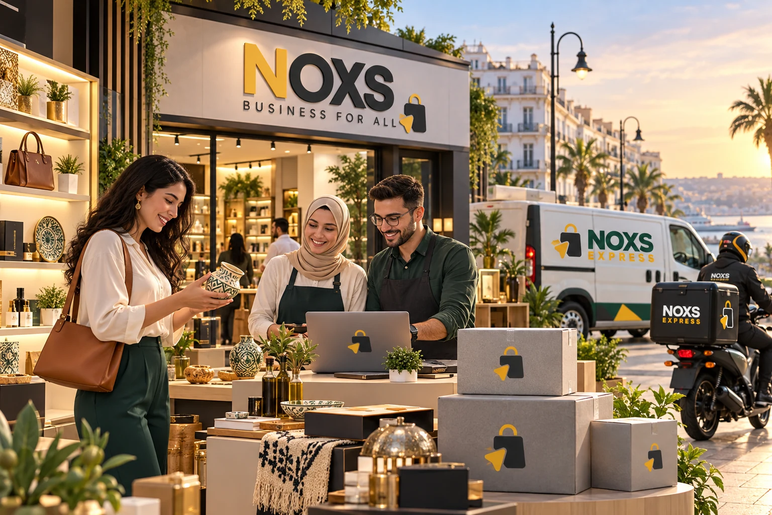 منظومة نوكس في الجزائر العاصمة مع تجار ومنتجات مختارة وطرود رمادية ومركبات NOXS EXPRESS