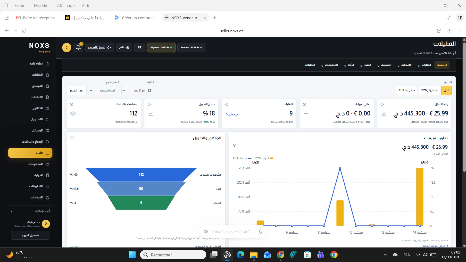 واجهة نوكس الفعلية: مؤشرات المبيعات والطلبات ومخططات التحليلات